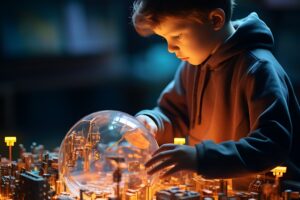 photoshoot with tilt shift style kid learning coding through